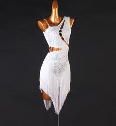 Stage Wear Latin Competition Dance Skirt Women Elegant White Tassel Dancing Dress Adult Standard Rumba Samba3539374