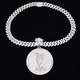 Personalizado grande hiphop jóias sier forma redonda vvs gra mossanite moissanite diamante corrente colar pendente para homem