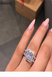 Choucong Stunning Luxury Jewelry Real 925 Sterling Silver Princess Cut White Topaz CZ Diamond Eternity Wedding Band Ring 9070809