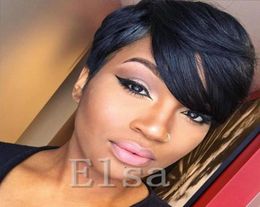 Brazilian bob style wig cut 100 human hair wigs short pixie Indian machine made none lace wig for black women33953956715337