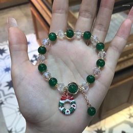 Charm Bracelets Christmas Wreath Tree Bracelet For Women Fashion Imitation Crystal Santa Elk Bell Stretch Beaded Jewellery Gift