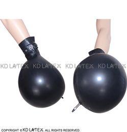Black Sexy Inflatable Latex Gloves with Belts Buckles Rubber Mitts Plus Size XXL 00079333676