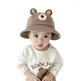 Berets Doit Autumn Baby Kids Bucket Hats Striped Bear Ears Child Sun Panama Cap Winter Boy Girl Outdoor Beach Fisherman Hat