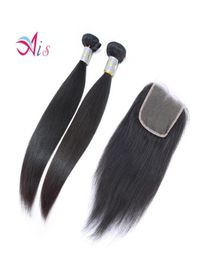 Straight Hair Weaves With Closure 2 Bundles with 44 lace closure Brazilian Peruvian Virgin Human Hair Weave Extensions8849873