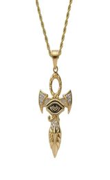 hip hop horus eye pendant necklaces for men women luxury ankh pendant stainless steel gold Hrus Egyptian Style necklace jewe3654645