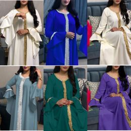 Ethnic Clothing Ramadan Muslim Women Maxi Dress Flare Sleeve Evening Party Gown Dubai Abaya Turkey Kaftan Islamic Jalabiya Robe Eid