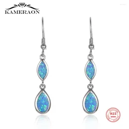 Dangle Earrings Silver 925 Crystal Blue Opal Stone Geometry Water Drop Clip For Women Fine Jewellery Wedding Party Birthday Gift