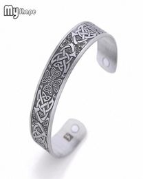 My Shape Health Magnetic Irish Knot Bracelets Antique Silvery Cuff Bangle French Men Vintage Engraved Jewelry Accessories 9bXn#1414469