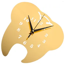 Wall Clocks Tooth-shaped Mirror Clock Modern Dental Clinic Silent Decorative For Home Retro Mute Analog