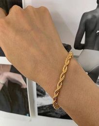 Amorcome Sreet Style Alloy Metal Thick ed Rope Chain Bracelets for Women Men Gold Chunky Unisex Thick Bracelets Jewelry5711304