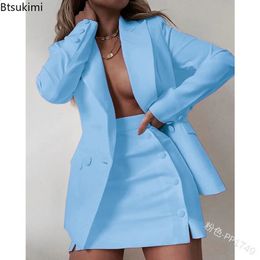 Plus Size 5XL 2 Piece Set Women Streetwear Candy Colours Basic Blazer Sets Coat Shirts Slim Office Suit Jacket Outfits 240202