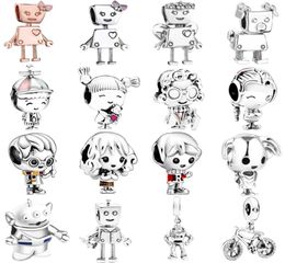 New Robot Dog 925 Sterling Silver Charm Boy Girl Enamel Pendant Bead Fits Bracelet DIY for Women Jewellery Accessories No0132884031