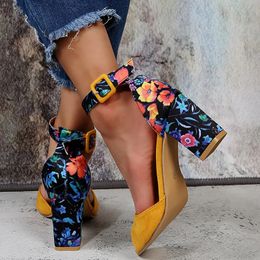 Fashion Women Black Flock Flower Colour High Heels Sandals Female Pumps Peep Toe Ankle Strap Platform Shoes 35-43 240129