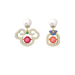 Swarovskis Earrings Designer Women Original Quality Charm New Lucky Heart Pearl Asymmetric Womens