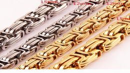 High quality Hip Hop Mens 316L Stainless Steel Flat Byzantine Link Chain Necklace Rapper Chunky Top quality Fashion Boys Jewelry8978376