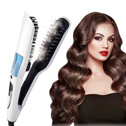 Professional Hair Straightener Brush Heating Hair Combs Dual Voltage Curling Iron Steam Flat Iron 240119