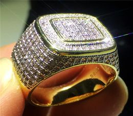 Male Hiphop ring Yellow Gold Filled 925 silver Pave setting 5A zircon Stone Anniversary Party Band Rings for Men Jewelry6460292