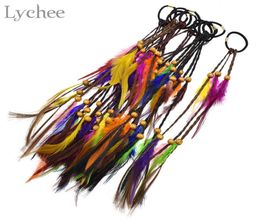 Lychee Boho dreadlock Beads Colorful Feather Elastic Hair Ring Hair Extension Faux Braids Hairwear Jewelry for Men Women6243122