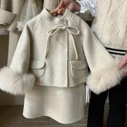 Clothing Sets Korean Girl's Year Autumn Winter Girl Cashmere Woollen Coat And Dress Clothes Suit Baby Princess Outfits