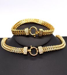 Amumiu 2017 New Arrival Men Chain Necklace Bracelet Sets Special Lock Stainless Steel Women Gold Color Jewellery Hztz125 J 1905099051796