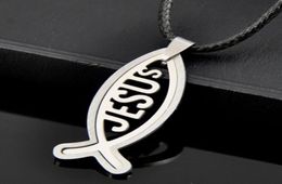 Wholesale lots 10 PCS Cool 2-in-1 Ichthys Fish Symbol Stainless Steel Pendants Necklaces Jesus fish charms Necklaces ST197785039