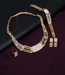 Gold Plated Rhinestone Jewellery Sets Vintage hollow Necklace Bracelet Ring Earrings for Women Wedding Party Jewellery Gifts6339464