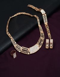 Gold Plated Rhinestone Jewellery Sets Vintage hollow Necklace Bracelet Ring Earrings for Women Wedding Party Jewellery Gifts5518471