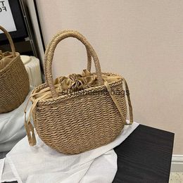 Totes Drawstring Straw Bag for Women Top Handle Bag Summer Beach Woven Boho Bag Rattan Large Capacity Tote Bag Ladies Shopper ClutchH24219