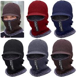 Berets Winter Face Mask Cap With Brim Unisex Thick Knit Beanie Balaclava Hat Warm Skull For Cold Weather