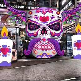 3mH (10ft) with blower wholesale Custom Colour inflatable halloween skull decoration with LED light balloon ghost