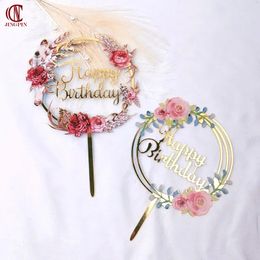 Rose Gold Birthday Party Cake Decorating Tools Happy Girl Boy Acrylic Topper Baby Shower Dessert Accessories 240127