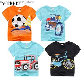 T-shirts V-TREE Summer Baby Boys T Shirt Cartoon Car Print Cotton Tops Tees T Shirt For Boys Kids Children Outwear Clothes Tops 2-8 Year Q240218