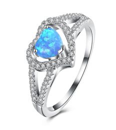 Silver Plated Claw Inlay RainbowWhite PinkOcean Blue Fire Opal Rings Size 67891838680