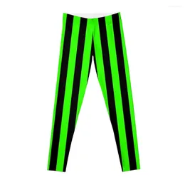 Active Pants Neon Green And Black Vertical Stripes Leggings For Women Legging Push Up Sports