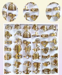 100pcs/lot Laser Cutting Rings for Women Styles Mix Gold Stainless Steel Charm Ring Girls Birthday Party Favour Female Beauul Jewellery Wholeale lots7536136