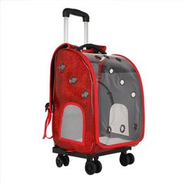 Cat Box Portable Dog Bag Puppy Travel Outing Bags 4wheel Folding Trolley Case Breathable Pet Stroller Luggage 240131