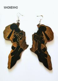 Brown Wood Africa Map Tribal Engraved Tropical Fashion Black Women Earring Vintage Retro Wooden African Hiphop Jewellery Accessory5019422