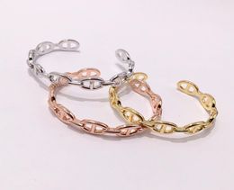 Top quality famous Brand Pure 925 Sterling Silver Jewellery open size Hollow pig nose Bracelets For Women Men Retro Cuff Bracelets B1797448