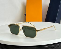 Metal Square Sunglasses Green Lenses Rise Mens Sunframe Shades Sonnenbrille Sunnies Gafas de sol UV400 Eyewear with Box