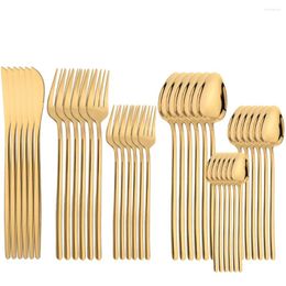 Dinnerware Sets 36Pcs Gold Cutlery Set Knife Dessert Fork Spoon 18/10 Stainless Steel Tableware Kitchen Flaware