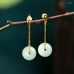 Dangle Earrings Elegant Ethnic Style Imitation Hetian Jade Green Circle Pendant Round Ancient Chinese Hanfu Cosplay Accessories Women