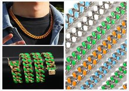 New 12mm 8 Colours New Fashion Gold Colourful Enamel Cuban Link Chain Mens Personalised Choker Necklace Hip Hop Rapper Jewellery Gifts5576564