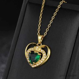 Pendant Necklaces Green Crystal Double Heart Necklace for Women Fairy Tale Princess Queen Crown Pendant Jewellery Birthday Gift for Kids for Family