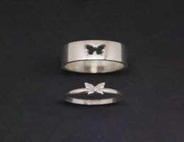 Couple Rings Butterfly Matching for Women Men Wedding Set Promise Ring Lovers Gold Sier Color5605111