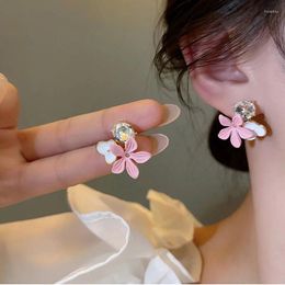 Stud Earrings Fashion Pink Gardenia Flower For Women Super Fairy Small Fresh Sweet Bridal Party Wedding Jewelry Gift