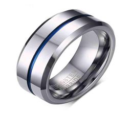 Men Tungsten Steel Groove Band Rings Hard Alloy Blue 8 Mm Size 7-13 Fashion Wedding Jewelry2365016