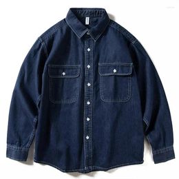 Men's Casual Shirts 2024 Mens Cotton Denim Shirt Long Sleeve Slim Fit Loose Jacket Breathable Classical Harajuku Solid Colour Male Tops