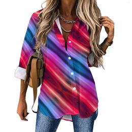 Women's Blouses Sunset Print Loose Blouse Flow Stripes Streetwear Oversize Womens Long Sleeve Kawaii Shirts Spring Custom Clothes