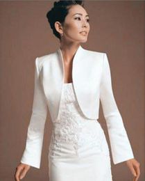 Vintage Satin Bolero Bridal Coverup for Bridal Wedding Dreses Long Sleeves White Ivory Jacket Simple Wraps Bride Accessories2736920