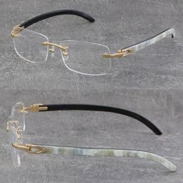Quality White Inside Black Buffalo Horn Frame Man Woman Optical Original Wood Eyeglasses 18K Gold Frame glasses Rimless 8200757 Un308Z
